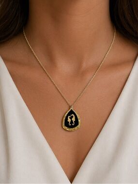 Vintage Gold & Black Seahorse Pendant Necklace